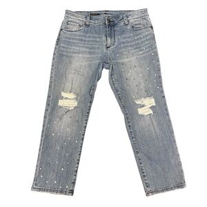 Kut from the kloth pearl ankle straight leg jeans embellished distressed knee